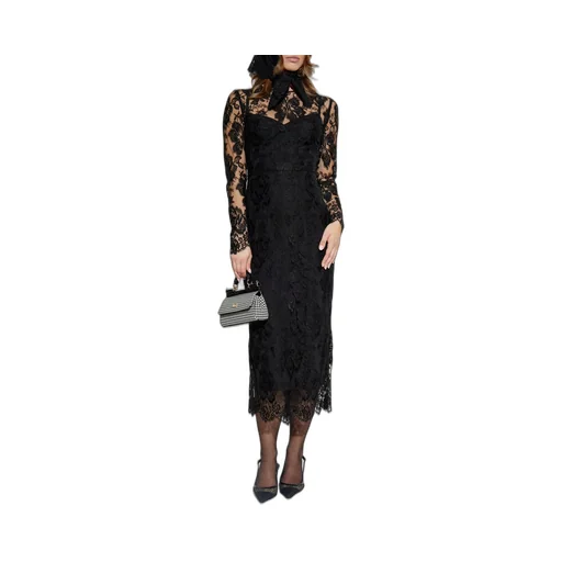 Calf-Length Floral Lace Dress
