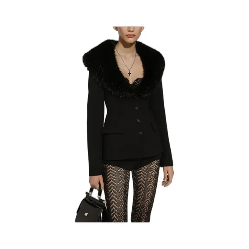 Single-Breasted Faux Fur Collar Jacket