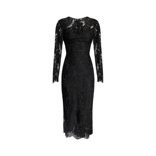 Calf-Length Floral Lace Dress