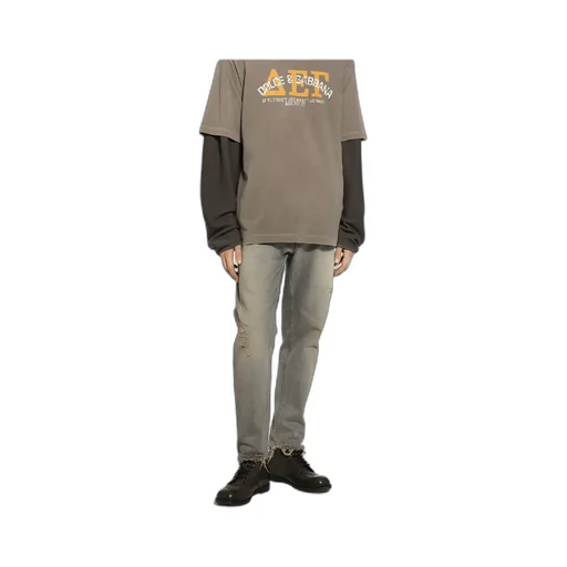 Logo Plaque Faded Effect Ripped Jeans