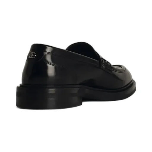 Logo Plaque Round Toe Loafers
