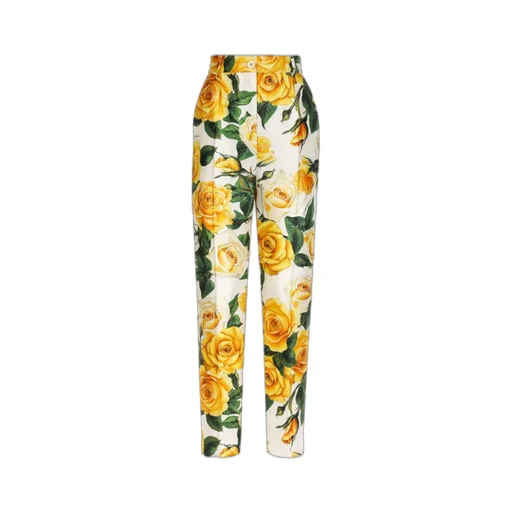 Rose-Print High-Waisted Trousers