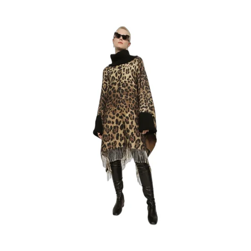 Leopard Printed Fringed Poncho