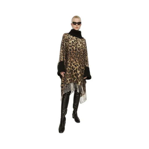 Leopard Printed Fringed Poncho
