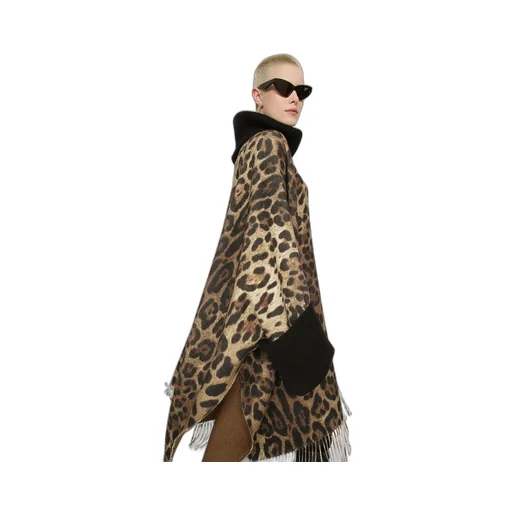 Leopard Printed Fringed Poncho