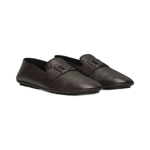 Logo Embossed Round Toe Loafers
