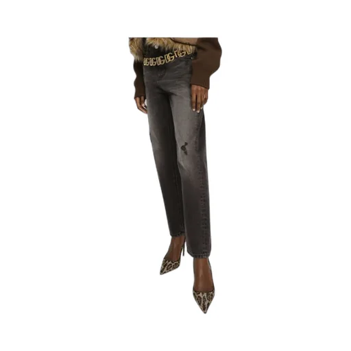 High-Waisted Distressed Jeans