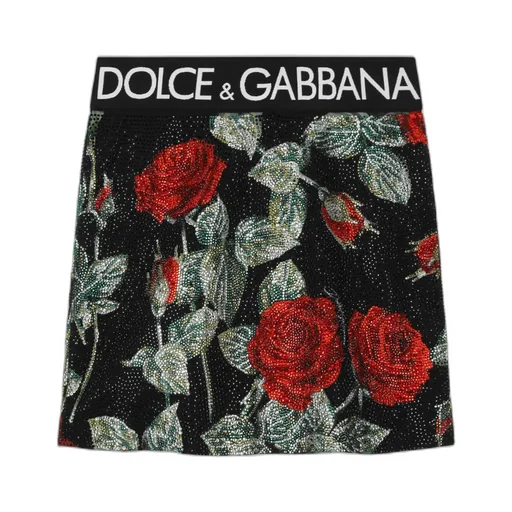 Rhinestone-Embellished Rose-Print Skirt