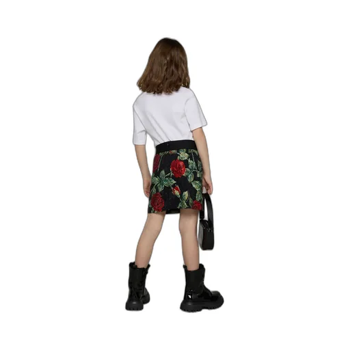 Rhinestone-Embellished Rose-Print Skirt