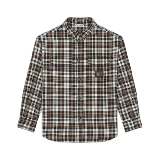 Logo Plaque Checked Cotton Shirt