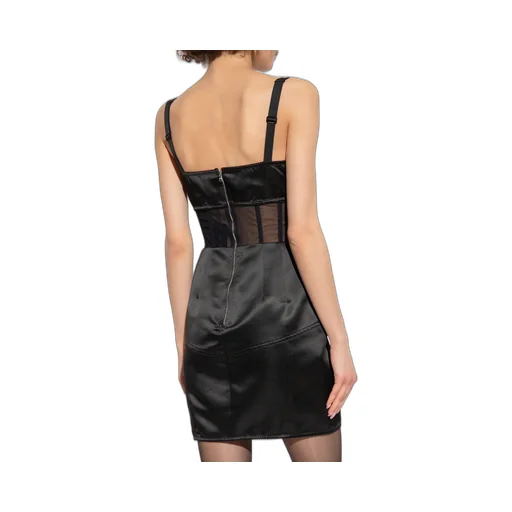 Boned Bodice Panelled Mini Satin Dress