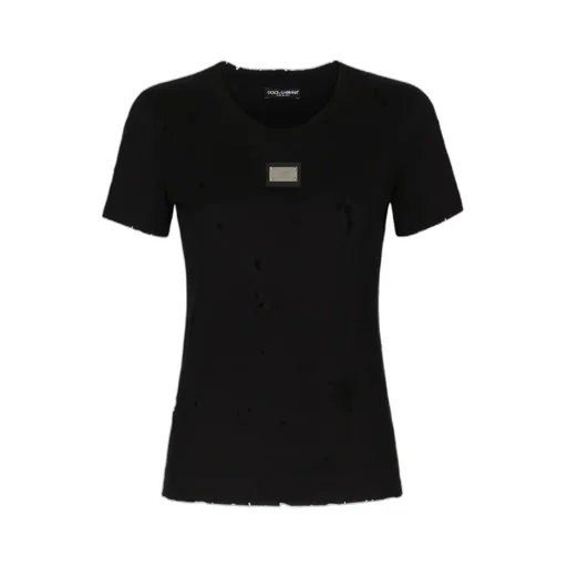 Logo-Plaque Distressed Crewneck T-Shirt