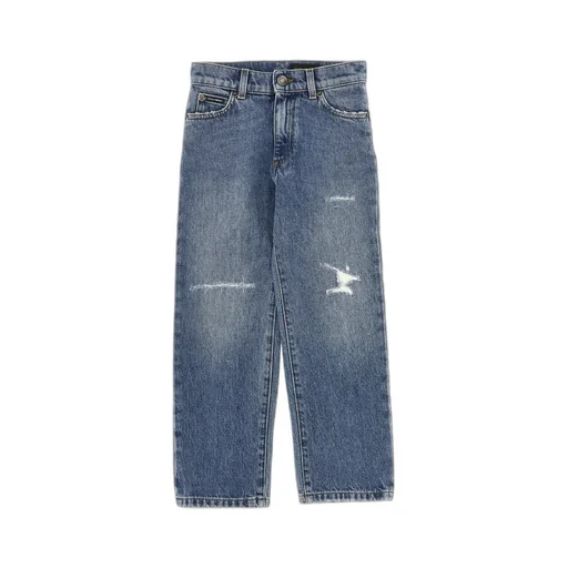 Logo-Plaque Wide-Leg Distressed Jeans