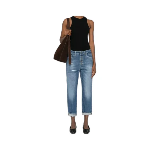 Buttoned Distressed Denim