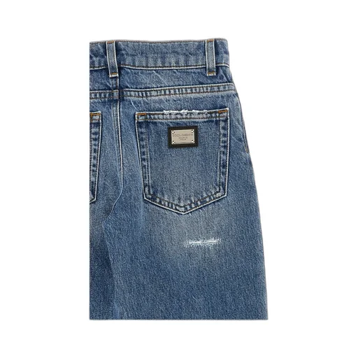 Logo-Plaque Wide-Leg Distressed Jeans