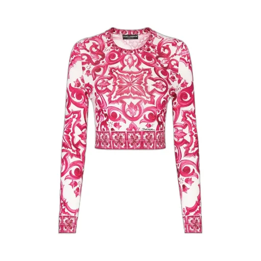 Majolica-Printed Cropped Jumper