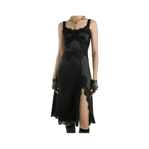 Lace-Embellished Satin Dress
