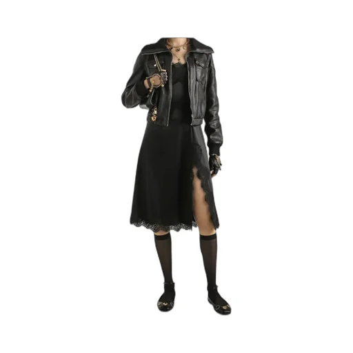 Lace-Embellished Satin Dress