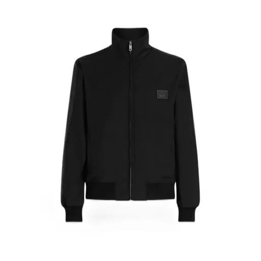 Logo-Patch Zip-Up Bomber Jacket