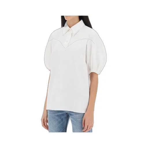 Collared Balloon-Sleeved Blouse