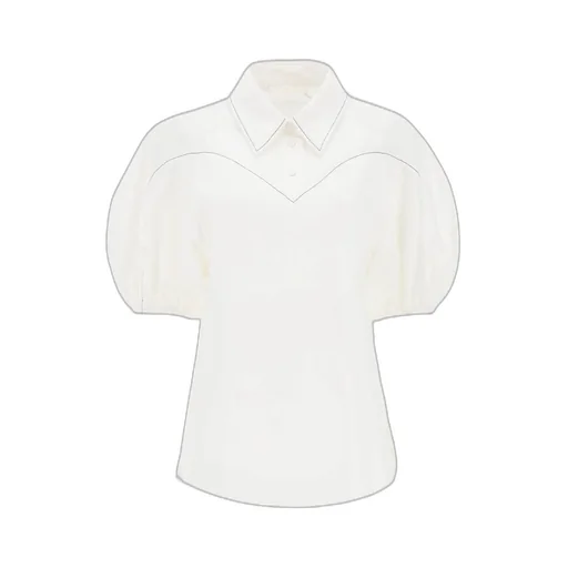 Collared Balloon-Sleeved Blouse