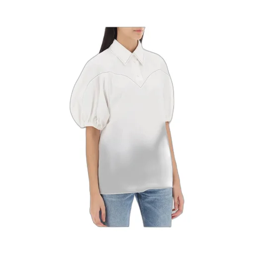 Collared Balloon-Sleeved Blouse