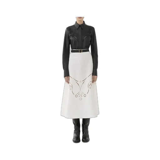 Embroidered High-Waisted Midi Skirt