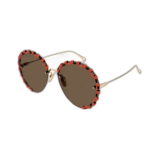 Stitching-Detail Round-Frame Sunglasses