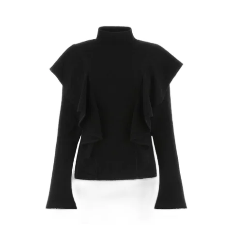 Ruffled Turtleneck Wool Sweater