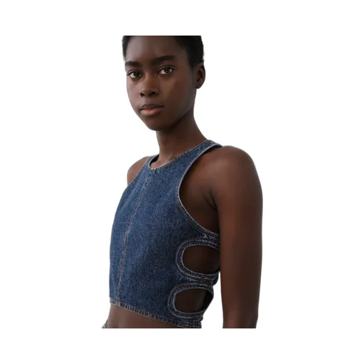 Side Cut-Out Denim Top