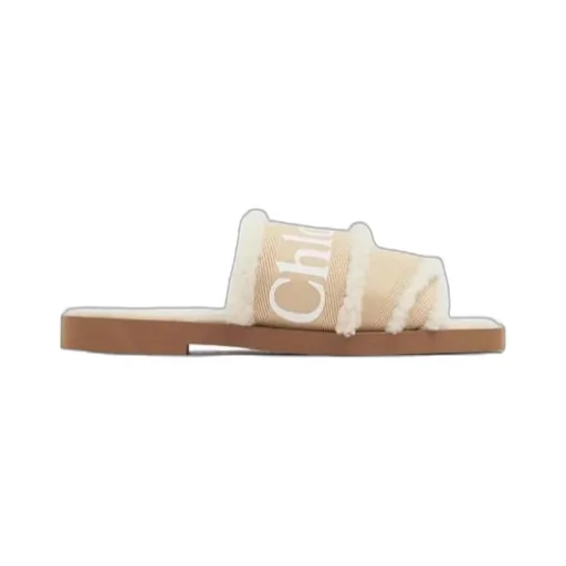 Woody Flat Sandals Large Straps Tan Shearling