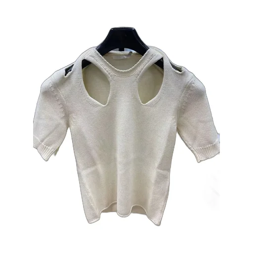 Hollowed-Out Collar Middle Sleeve Pullover