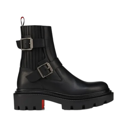 Buckle-Embellished Leather Boots