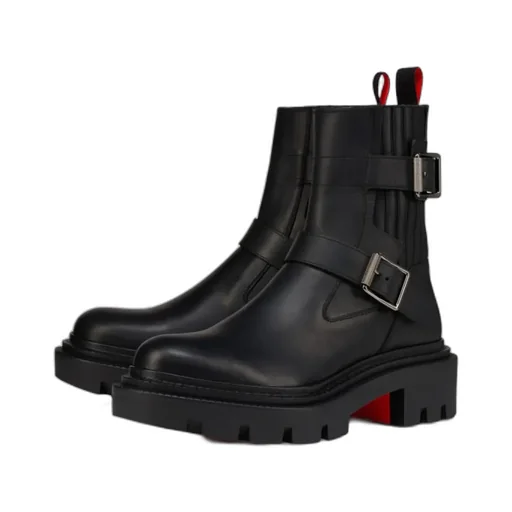 Buckle-Embellished Leather Boots