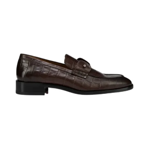 Crocodile-Embossed Metal-Detail Loafers