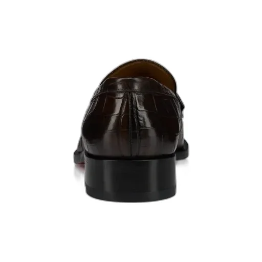 Crocodile-Embossed Metal-Detail Loafers