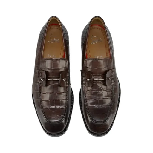 Crocodile-Embossed Metal-Detail Loafers