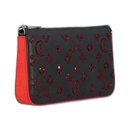 Black Perforated Grain Shoulder Bag