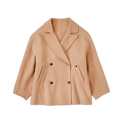 Double-Breasted Short Coat With A Flat Collar