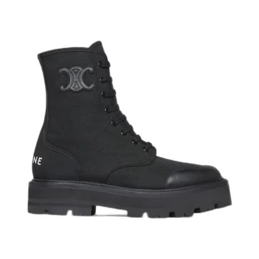 Bulky Laced Up Boot In Nylon And Shiny Bull
