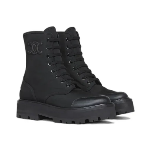 Bulky Laced Up Boot In Nylon And Shiny Bull
