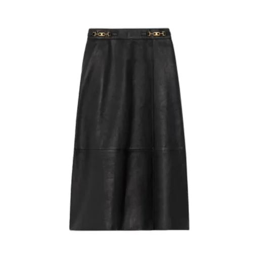 Midi Skirt With Signature In Fine-Grain Lambskin