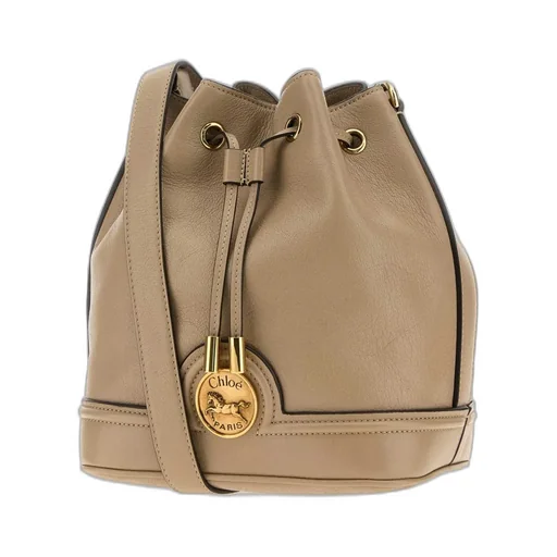 Cappuccino Leather Drawstring Bucket Bag