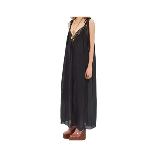 Long Slip Dress In Silk Charmeuse & Lace