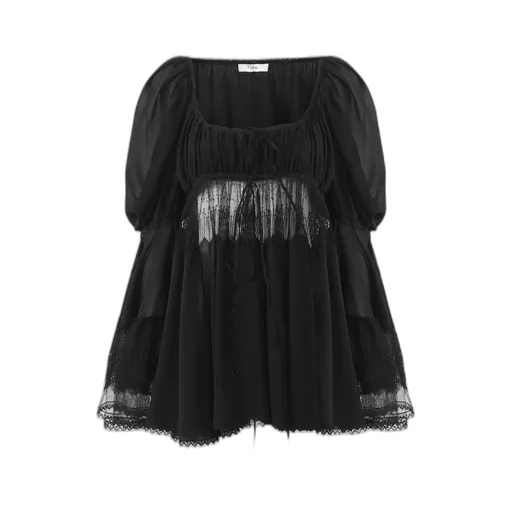 Scoop-Neck Puff-Sleeve Blouse