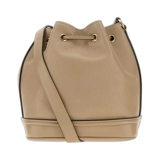 Cappuccino Leather Drawstring Bucket Bag
