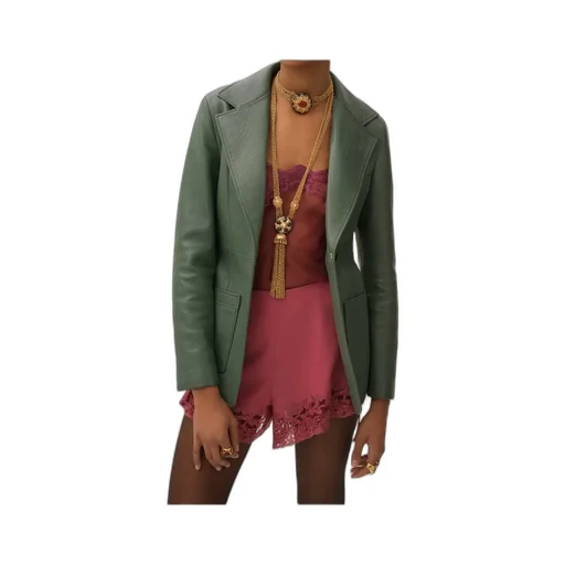 Single-Breasted Leather Blazer