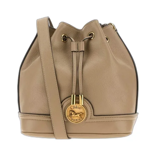 Cappuccino Leather Drawstring Bucket Bag