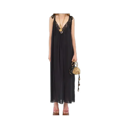 Long Slip Dress In Silk Charmeuse & Lace