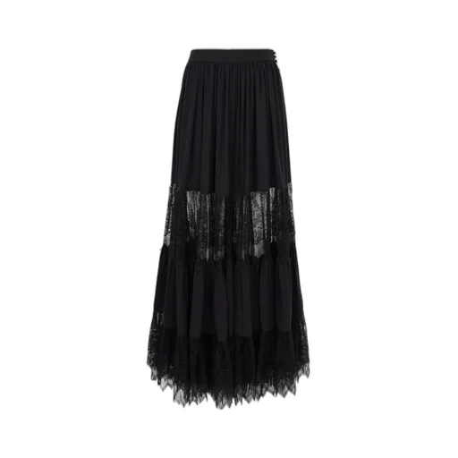 Tiered Lace-Trimmed Maxi Skirt
